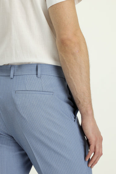 Mavi Super Slim Fit Ekstra Dar Kesim Likralı Çizgili Klasik Kumaş Pantolon