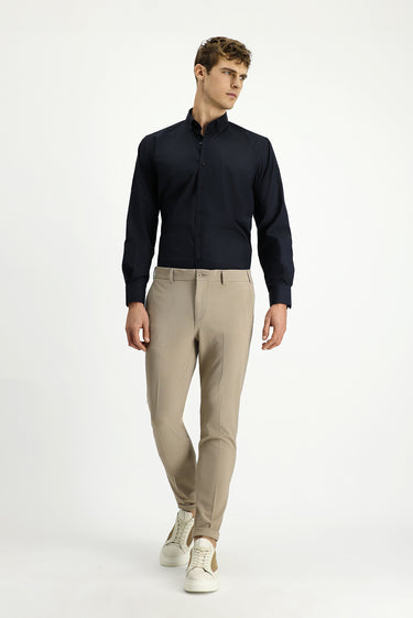  Açık Vizon Super Slim Fit Ekstra Dar Kesim Likralı Çizgili Klasik Kumaş Pantolon