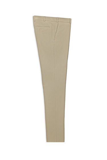 Açık Vizon Super Slim Fit Ekstra Dar Kesim Likralı Çizgili Klasik Kumaş Pantolon