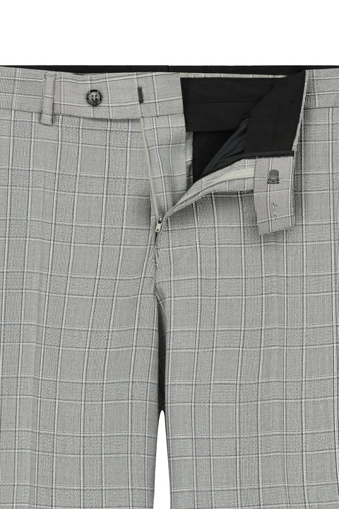 Orta Füme 7 Drop Slim Fit Dar Kesim Ekose Klasik Kumaş Pantolon