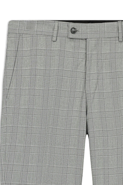 Orta Füme 7 Drop Slim Fit Dar Kesim Ekose Klasik Kumaş Pantolon