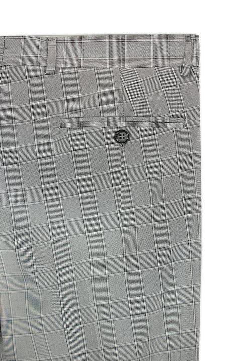 Orta Füme 7 Drop Slim Fit Dar Kesim Ekose Klasik Kumaş Pantolon