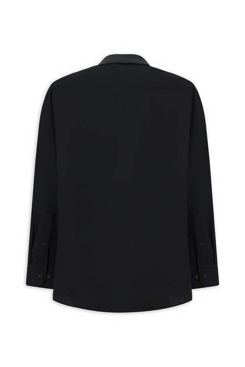 Siyah Uzun Kol Regular Fit Düğmeli Yaka Pamuklu Kolay Ütülenebilir Gömlek