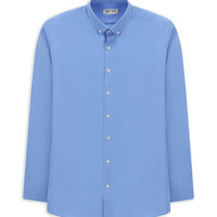 Açık Mavi Uzun Kol Regular Fit Düğmeli Yaka Pamuklu Kolay Ütülenebilir Gömlek