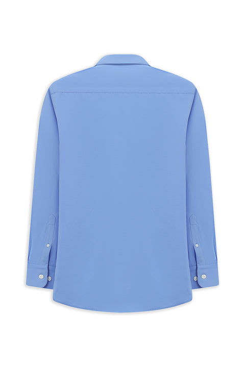 Açık Mavi Uzun Kol Regular Fit Düğmeli Yaka Pamuklu Kolay Ütülenebilir Gömlek