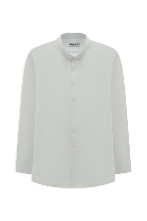 Beyaz Uzun Kol Regular Fit Düğmeli Yaka Pamuklu Kolay Ütülenebilir Gömlek