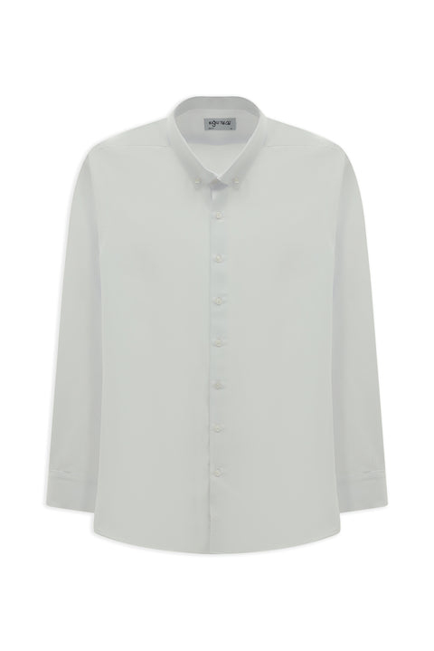 Beyaz Uzun Kol Slim Fit Düğmeli Yaka Pamuklu Kolay Ütülenebilir Gömlek