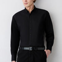 Siyah Uzun Kol Regular Fit Düğmeli Yaka Pamuk Oxford 4 Mevsim Gömlek