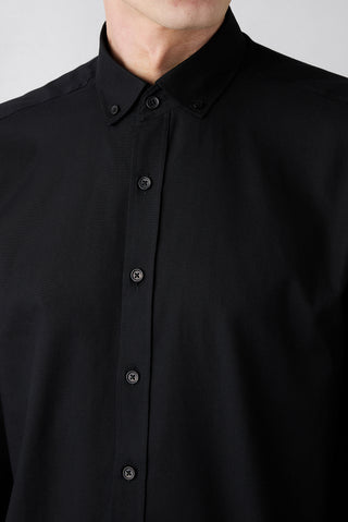  Siyah Uzun Kol Regular Fit Düğmeli Yaka Pamuk Oxford 4 Mevsim Gömlek