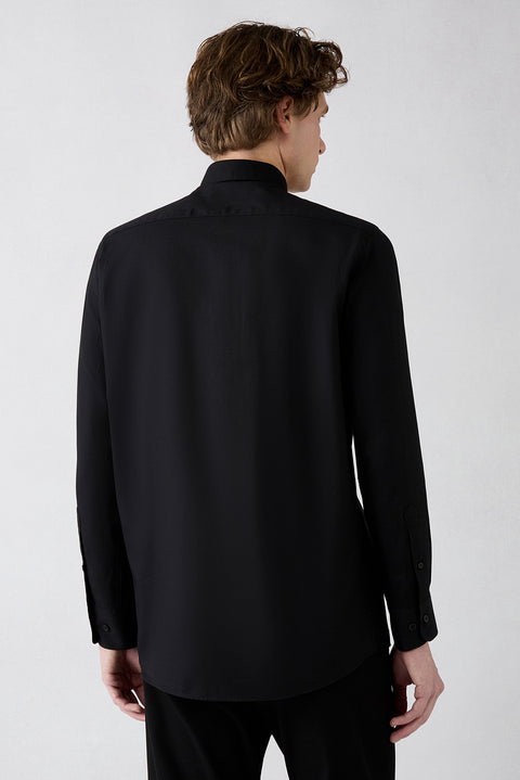 Siyah Uzun Kol Regular Fit Düğmeli Yaka Pamuk Oxford 4 Mevsim Gömlek