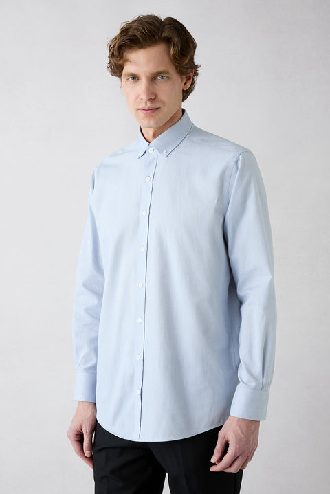 Mid Gray Long Sleeve Regular Fit Button-Down Collar Cotton Oxford 4-Season Shirt