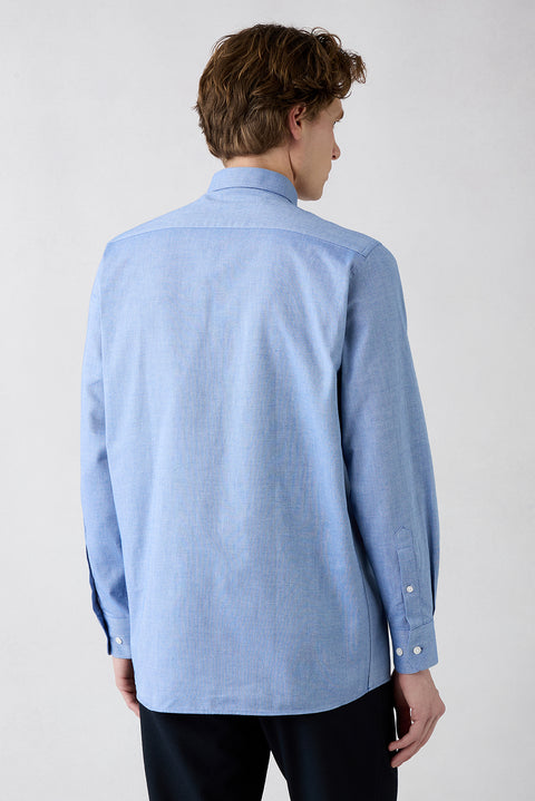 Lacivert Uzun Kol Regular Fit Düğmeli Yaka Pamuk Oxford 4 Mevsim Gömlek