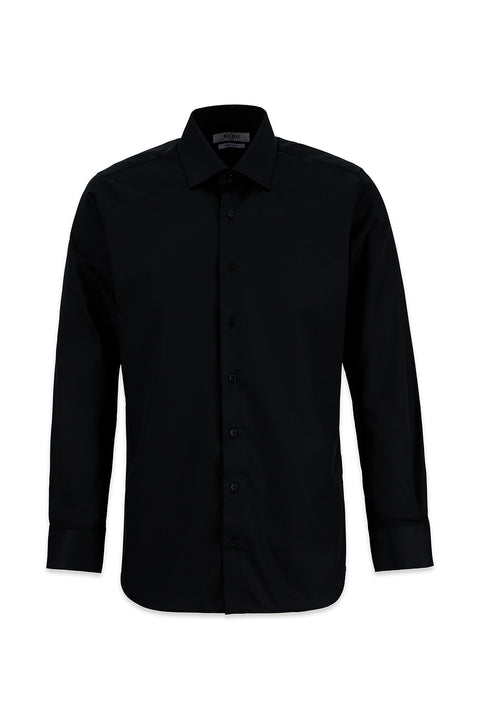Siyah Uzun Kol Slim Fit Non Iron Ütü Gerektirmeyen %100 Pamuk Klasik Gömlek
