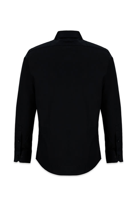 Siyah Uzun Kol Slim Fit Non Iron Ütü Gerektirmeyen %100 Pamuk Klasik Gömlek