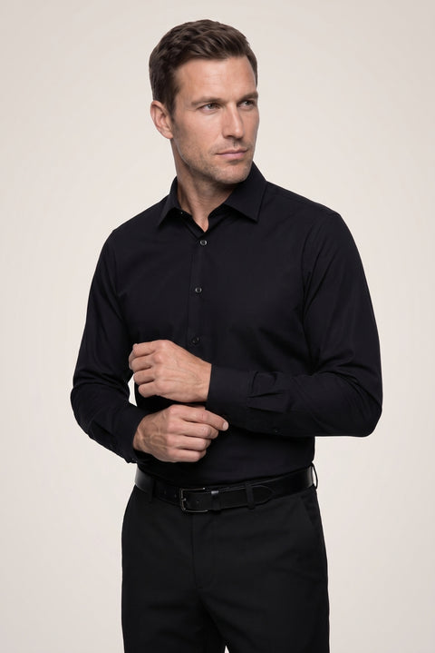 Black Long Sleeve Slim Fit Non-Iron 100% Cotton Classic Shirt