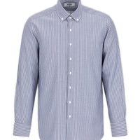 Koyu Lacivert Uzun Kol Regular Fit Çizgili Düğmeli Yaka Pamuklu Kolay Ütülenebilir Gömlek