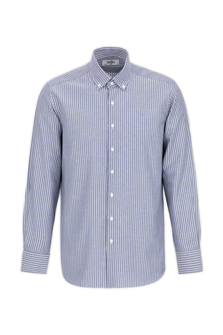  Koyu Lacivert Uzun Kol Regular Çizgili Pamuklu Gömlek