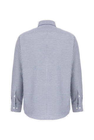  Koyu Lacivert Uzun Kol Regular Çizgili Pamuklu Gömlek