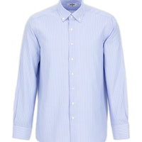 Açık Mavi Uzun Kol Regular Fit Çizgili Düğmeli Yaka Pamuklu Kolay Ütülenebilir Gömlek