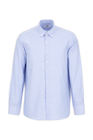  Açık Mavi Uzun Kol Regular Çizgili Pamuklu Gömlek