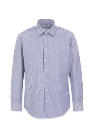  Koyu Lacivert Uzun Kol Slim Fit Çizgili Klasik Yaka Pamuklu Kolay Ütülenebilir Gömlek