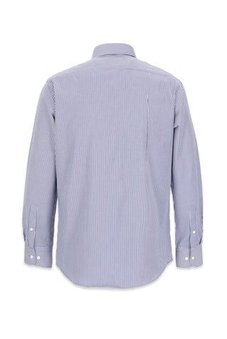  Koyu Lacivert Uzun Kol Slim Fit Çizgili Klasik Yaka Pamuklu Kolay Ütülenebilir Gömlek