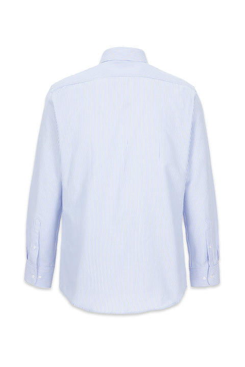 Açık Mavi Uzun Kol Slim Fit Çizgili Klasik Yaka Pamuklu Kolay Ütülenebilir Gömlek