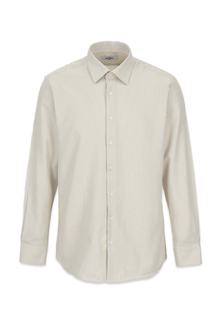  Orta Bej Uzun Kol Slim Fit Çizgili Klasik Yaka Pamuklu Kolay Ütülenebilir Gömlek