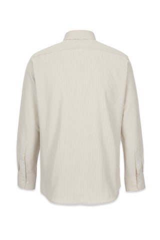  Orta Bej Uzun Kol Slim Fit Çizgili Klasik Yaka Pamuklu Kolay Ütülenebilir Gömlek