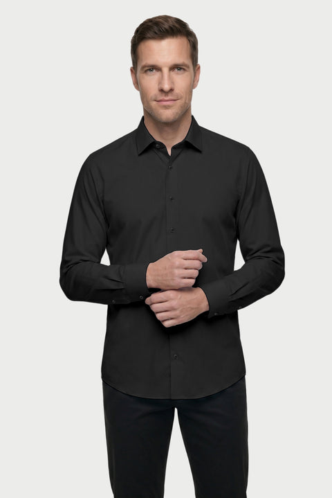 Siyah-Beyaz 2 'li Uzun Kol Regular Fit Pamuklu Ütü Gerektirmeyen Pamuklu Klasik Non Iron Gömlek Seti