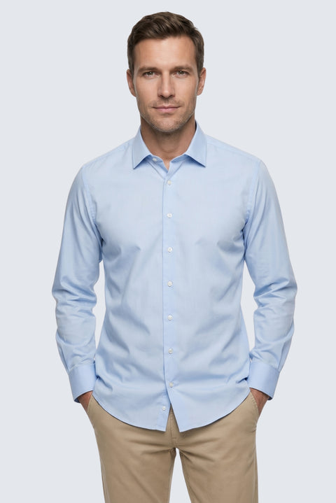 Mavi-Mavi 2'li Uzun Kol Regular Fit Pamuklu Ütü Gerektirmeyen Pamuklu Klasik Non Iron Gömlek Seti