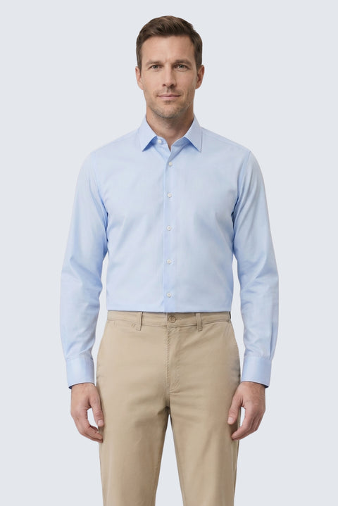 Mavi-Mavi 2'li Uzun Kol Regular Fit Pamuklu Ütü Gerektirmeyen Pamuklu Klasik Non Iron Gömlek Seti