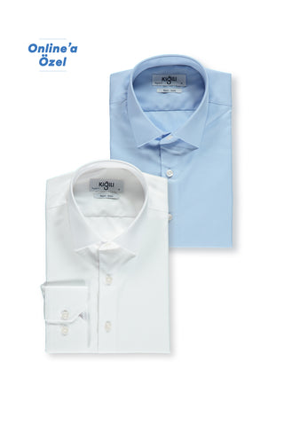  693 2'li Uzun Kol Regular Fit Pamuklu Ütü Gerektirmeyen Pamuklu Klasik Non Iron Gömlek Seti