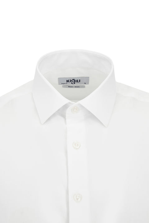 Beyaz-Beyaz 2'li Uzun Kol Regular Fit Pamuklu Ütü Gerektirmeyen Pamuklu Klasik Non Iron Gömlek Seti