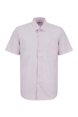  Toz Pembe Kısa Kol Regular Fit Non Iron Ütü Gerektirmeyen Pamuklu Cepli Gömlek