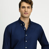 Dark Navy Long Sleeve Regular Fit Button-Down Collar Cotton Oxford Shirt