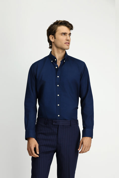 Dark Navy Long Sleeve Regular Fit Button-Down Collar Cotton Oxford Shirt