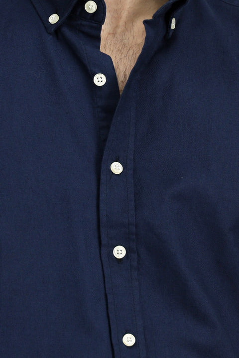 Dark Navy Long Sleeve Regular Fit Button-Down Collar Cotton Oxford Shirt