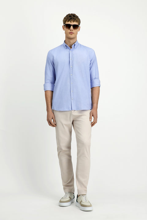 Açık Mavi Uzun Kol Regular Fit Oxford Düğmeli Yaka Pamuk Gömlek