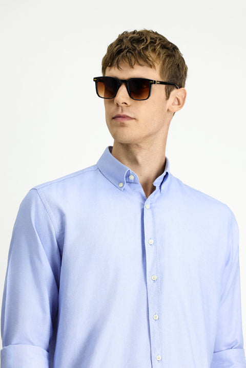 Açık Mavi Uzun Kol Regular Fit Oxford Düğmeli Yaka Pamuk Gömlek