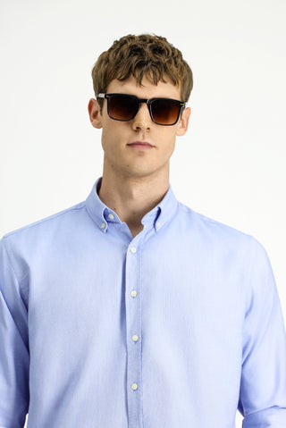  Açık Mavi Uzun Kol Regular Fit Oxford Düğmeli Yaka Pamuk Gömlek