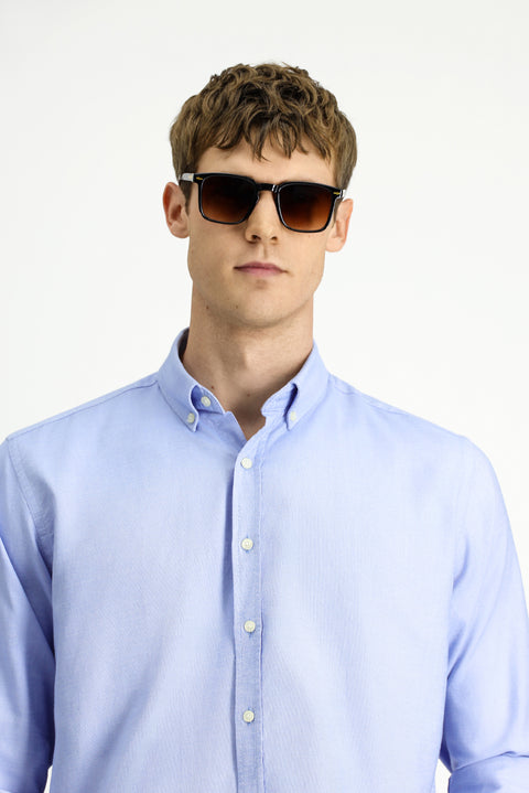 Açık Mavi Uzun Kol Regular Fit Oxford Düğmeli Yaka Pamuk Gömlek