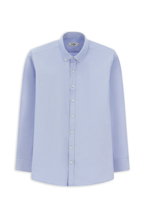 Açık Mavi Uzun Kol Regular Fit Oxford Düğmeli Yaka Pamuk Gömlek