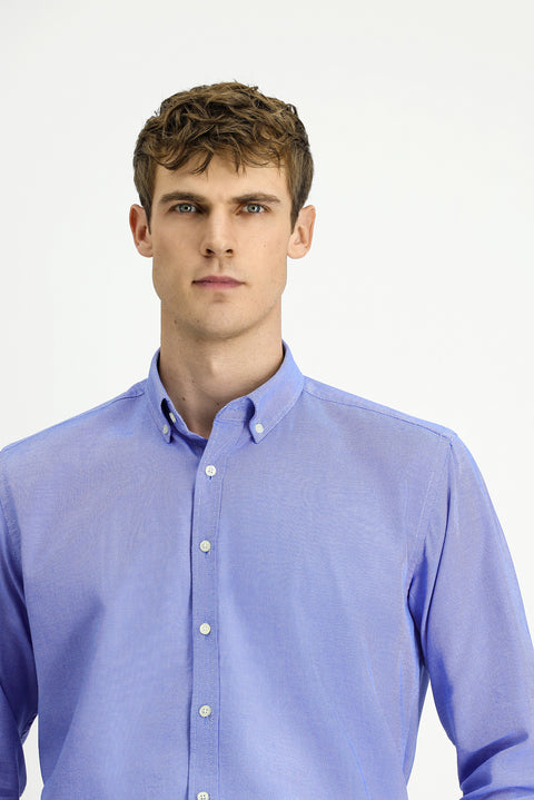 Mavi Uzun Kol Regular Fit Oxford Düğmeli Yaka Pamuk Gömlek