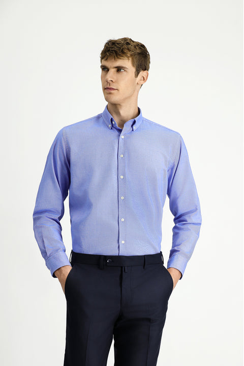 Mavi Uzun Kol Regular Fit Oxford Düğmeli Yaka Pamuk Gömlek