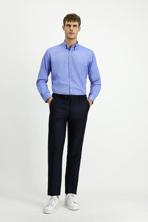 Blue Long Sleeve Regular Fit Oxford Button-Down Collar Cotton Shirt