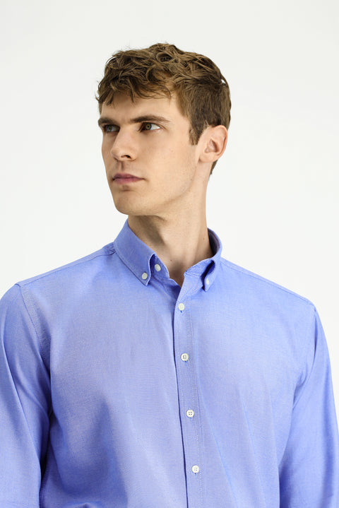 Mavi Uzun Kol Regular Fit Oxford Düğmeli Yaka Pamuk Gömlek