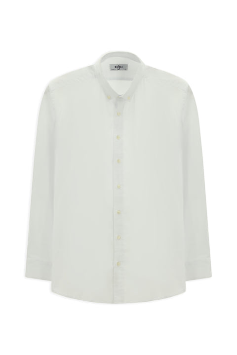 Beyaz Uzun Kol Regular Fit Oxford Düğmeli Yaka Pamuk Gömlek