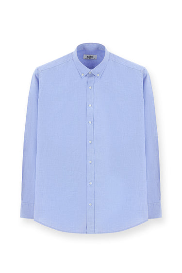 Mavi Uzun Kol Regular Fit Spor Pamuk Oxford Düğmeli Yaka Gömlek