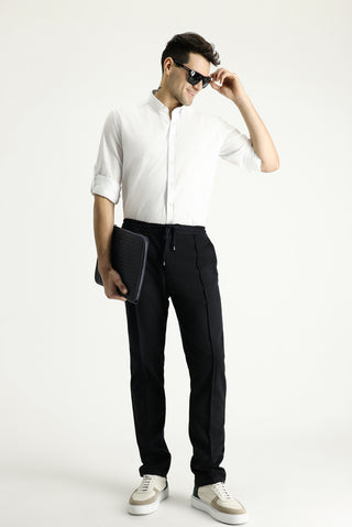  Beyaz Uzun Kol Relaxed Fit Rahat Kesim Keten Görünümlü Pamuk Düğmeli Yaka Gömlek